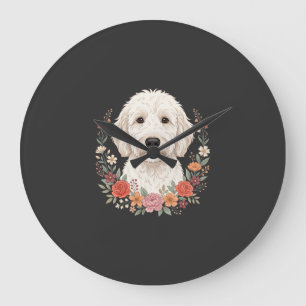 Floral Dog Portrait Botanical Wreath Large Clock
