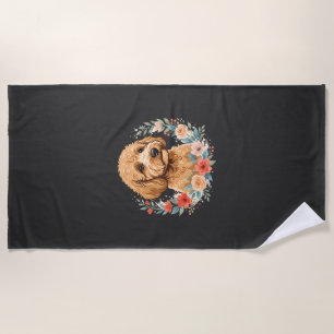 Floral Dog Round Sublimation Beach Towel