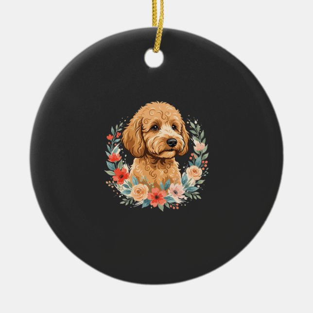Floral Dog Round Sublimation Ceramic Ornament (Front)