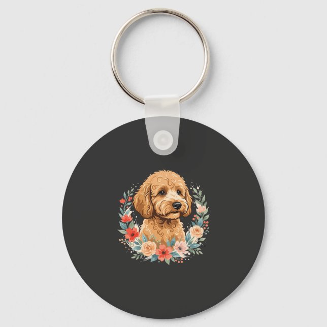 Floral Dog Round Sublimation Key Ring (Front)
