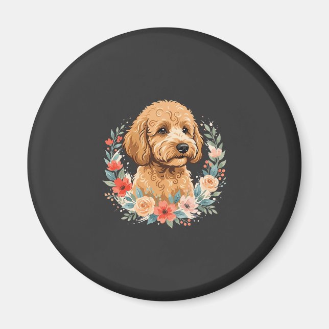 Floral Dog Round Sublimation Magnet (Front)