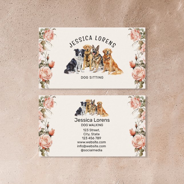 Floral Dog Sitter, Pet Groomer, Veterinarian Business Card (Creator Uploaded)