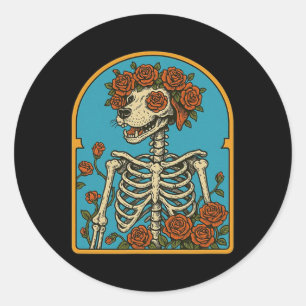 Floral Dog Skeleton Classic Round Sticker