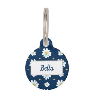 Floral Dog Tags Personalised Navy Blue