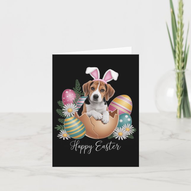 Floral Dogs Easter Day Cute Beagle Dog Puppy Happy Card (Front)