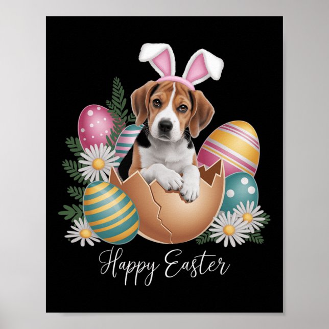Floral Dogs Easter Day Cute Beagle Dog Puppy Happy Poster (Front)