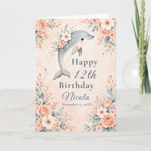 Floral Dolphin Birthday Card (Front)