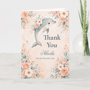 Floral Dolphin Birthday Thank You Card