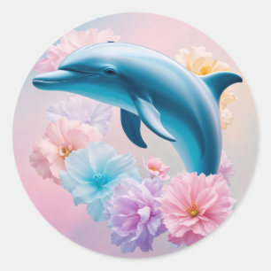 FLORAL DOLPHIN CLASSIC ROUND STICKER