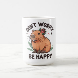 Floral Dont Worry Be Happy Capy, floral capybara Coffee Mug