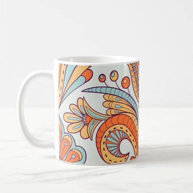 Floral doodle damask, folk seamless pattern. coffee mug (Left)