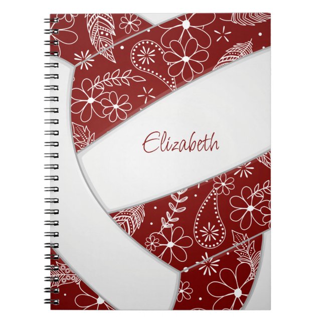 floral doodle maroon white volleyball journal (Front)