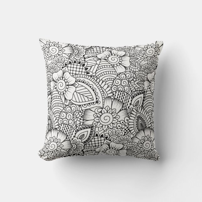 Floral Doodle Pattern Cushion (Front)