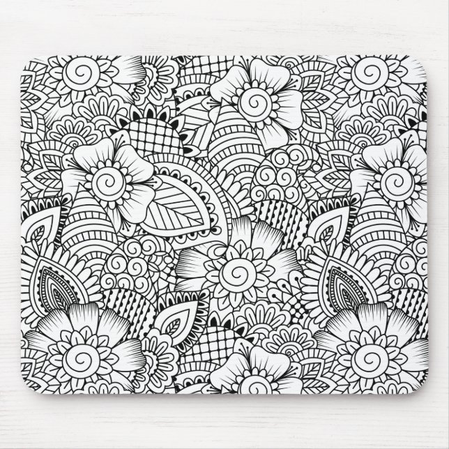 Floral Doodle Pattern Mouse Pad (Front)