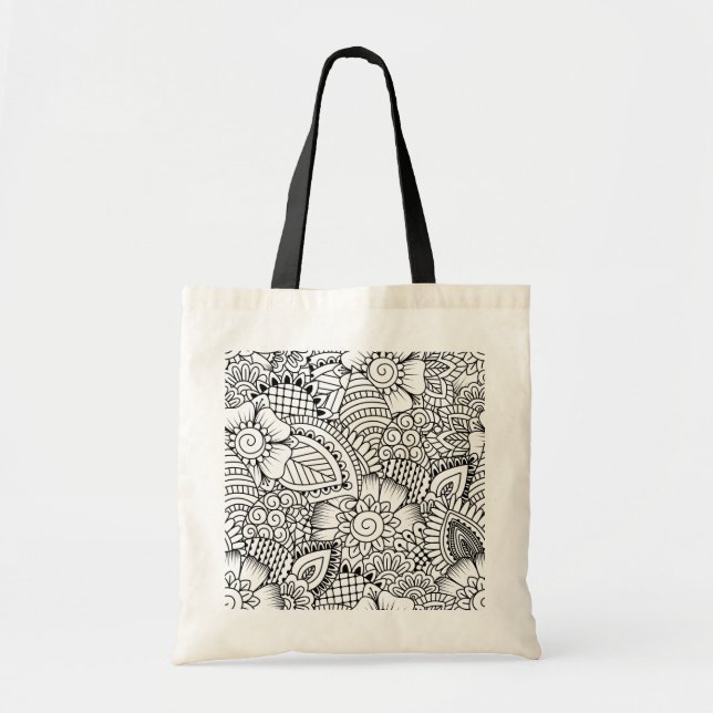 Floral Doodle Pattern Tote Bag (Front)