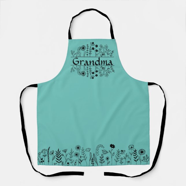 Floral Doodle Personalised All-Over Print Apron (Front)