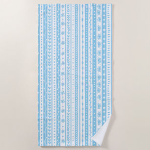 Floral doodle stripes in baby blue and white beach towel