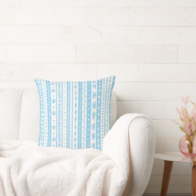 Floral doodle stripes in baby blue and white cushion (Couch)