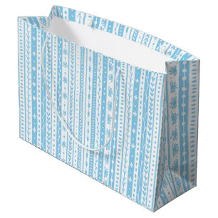 Floral doodle stripes in baby blue and white large gift bag