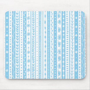 Floral doodle stripes in baby blue and white mouse pad