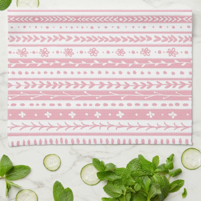 Floral doodle stripes tea towel (Folded)