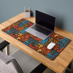 Floral doodles dark desk mat