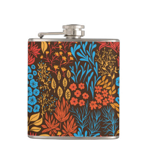 Floral doodles dark hip flask