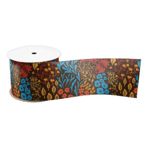 Floral doodles dark satin ribbon