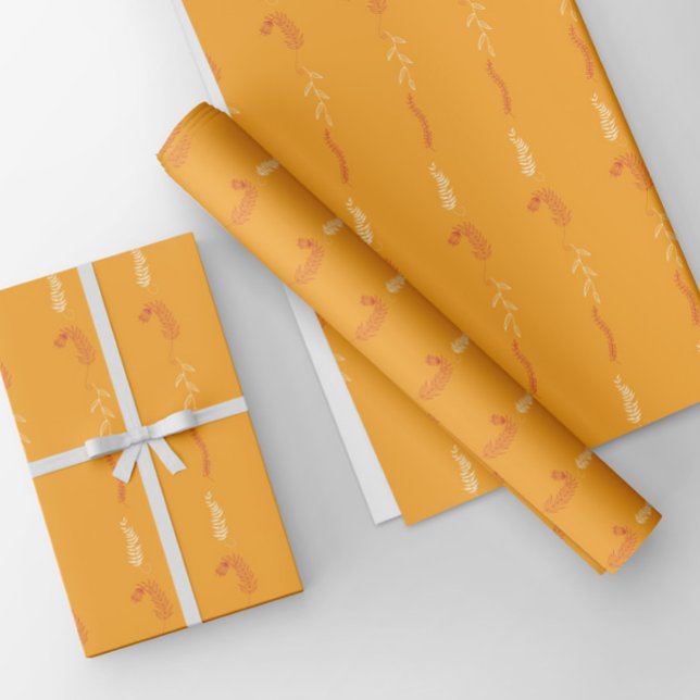 Floral doodles on golden orange wrapping paper sheet (Creator Uploaded)
