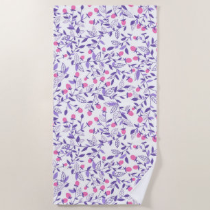 Floral doodles pink and violet beach towel