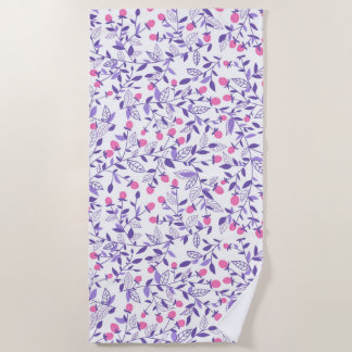 Floral doodles pink and violet beach towel