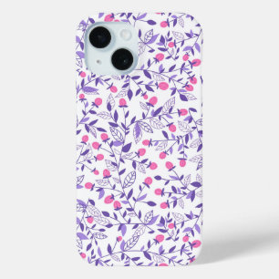 Floral doodles pink and violet iPhone 15 case