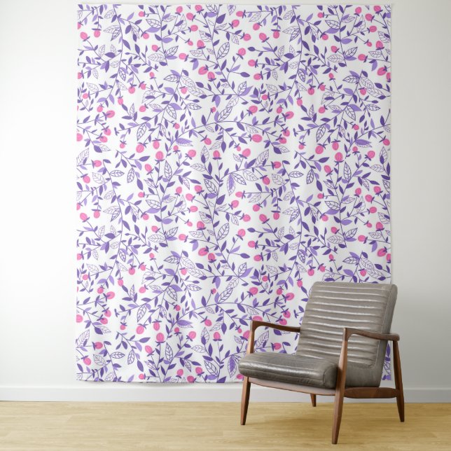 Floral doodles pink and violet tapestry (In Situ)