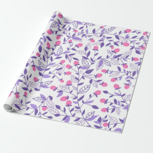 Floral doodles pink and violet wrapping paper