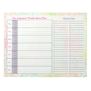 Floral Doodles Weekly Personalised Menu Plan Notepad