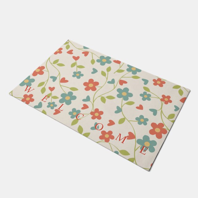 Floral Doormat Welcome Spring (Angled)