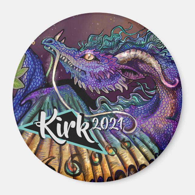 Floral Dragon custom name & year Magnet (Front)