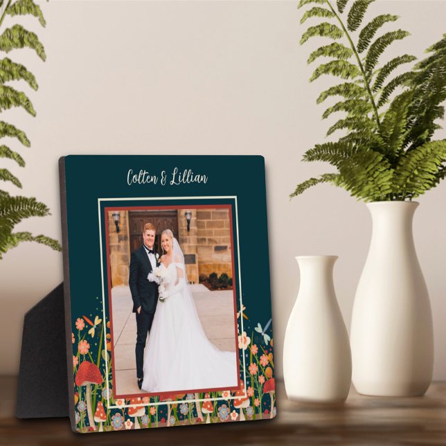 Floral Dragonfly Mushrooms Photo Customised Names  Plaque (Creator Uploaded)