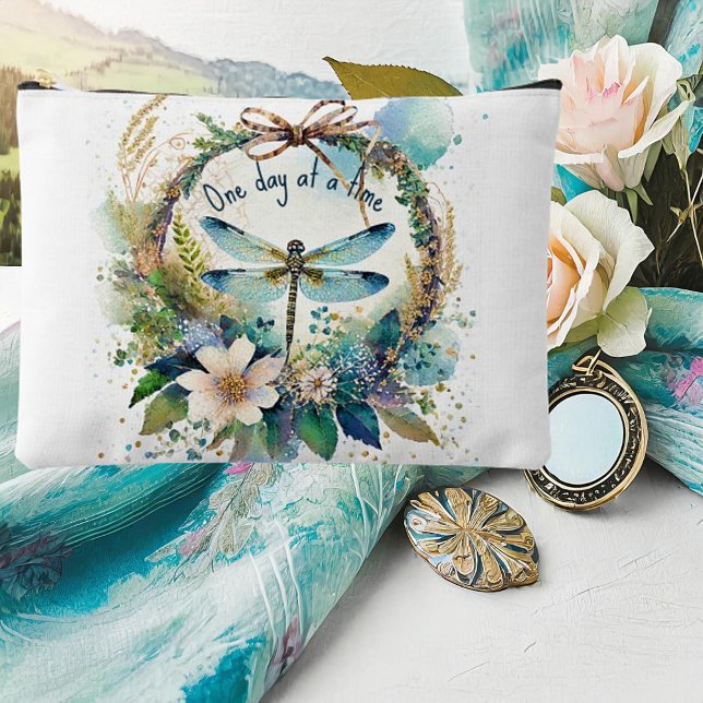 Floral dragonfly One day at a time Accessory Pouch (Creator Uploaded)