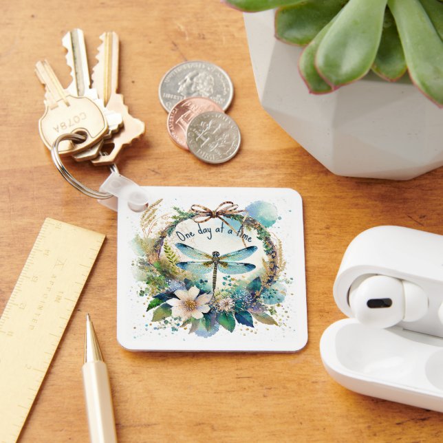 Floral dragonfly One day at a time Key Ring (Desk)