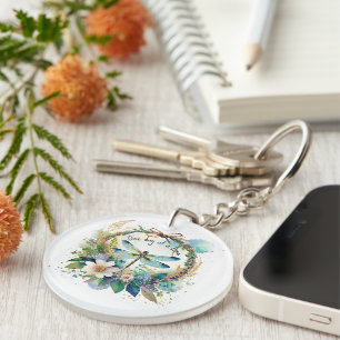 Floral dragonfly One day at a time Key Ring