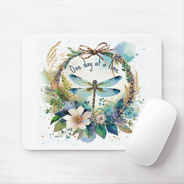 Floral dragonfly One day at a time Mouse Pad (With Mouse)
