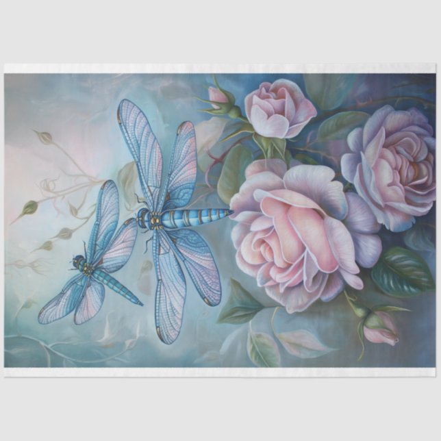 Floral Dragonfly Pastel Ethereal Whimsical  Tissue Paper (Front)