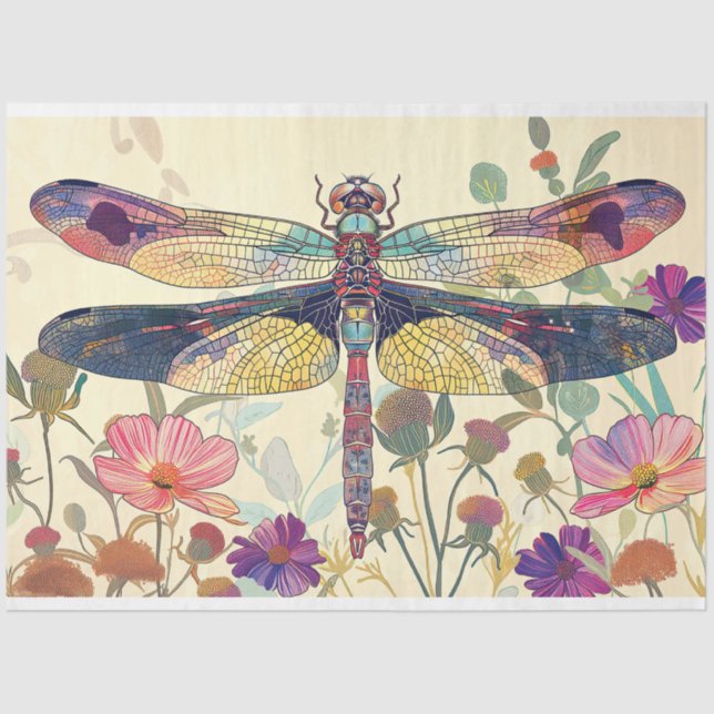 Floral Dragonfly Stained Glass Warm Whimsy Colours Tissue Paper (Front)