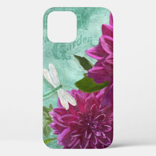 Floral Dragonfly Vintage Garden w Purple Flowers iPhone 12 Case