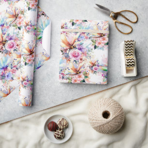 Floral Dragonfly Wrapping Paper