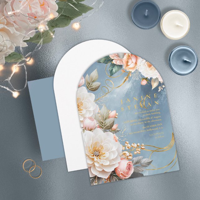 Floral Drama Wedding Blue Arch ID1022 Invitation (Creator Uploaded)