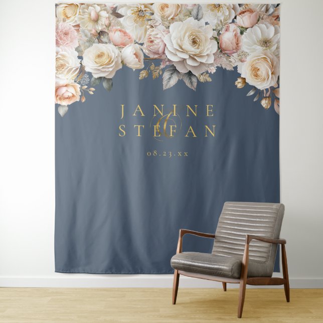 Floral Drama Wedding Blue ID1022 Tapestry (In Situ)