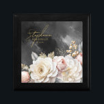 Floral Drama Wedding Bridesmaid Charcoal ID1022 Gift Box<br><div class="desc">This wedding suite with it's lush, dramatic florals from creamy white to blush pink, gold swirl accents and beautiful, charcoal grey watercolor backgrounds, creates an elegant, romantic vibe, giving just a hint of what guests can expect on your big day. This gift box design provides a template to easily add...</div>