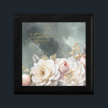 Floral Drama Wedding Bridesmaid Green ID1022 Gift Box<br><div class="desc">This wedding suite with it's lush, dramatic florals from creamy white to blush pink, gold swirl accents and beautiful watercolor backgrounds, creates an elegant, romantic vibe, giving just a hint of what guests can expect on your big day. This gift box design provides a template to easily add a name,...</div>